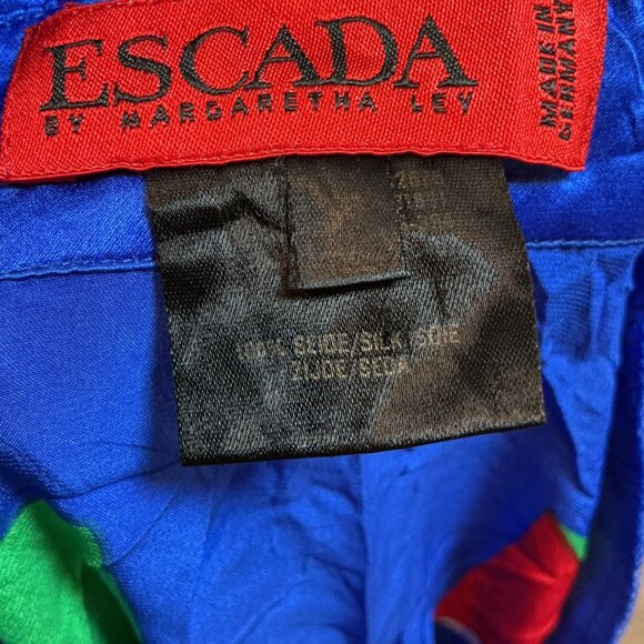 Vtg ESCADA 100% Silk Blouse-Abstract Color Block Print - Bold Blue Statement Top - Picture 3 of 7